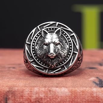 Viking Ring Men Norse Viking Wolf/Raven/Compass/Tree of Life Rings Jewellery for Men Size Q/S / T1/2 / V1/2 / Y/Z+1