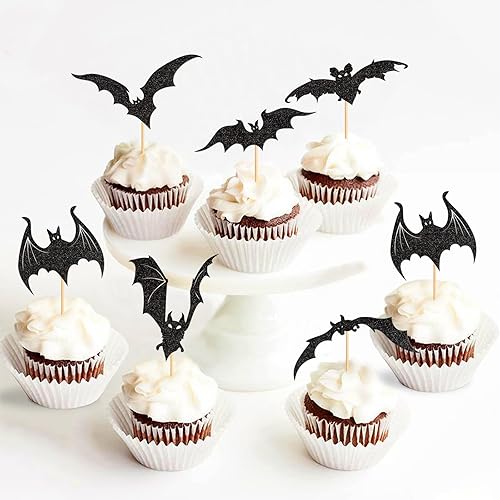 Miniatura 2 de 24 piezas de murciélagos de Halloween para cupcakes de fantasma, murciélago, palillos para cupcakes, baby shower, Halloween, niño y niña,