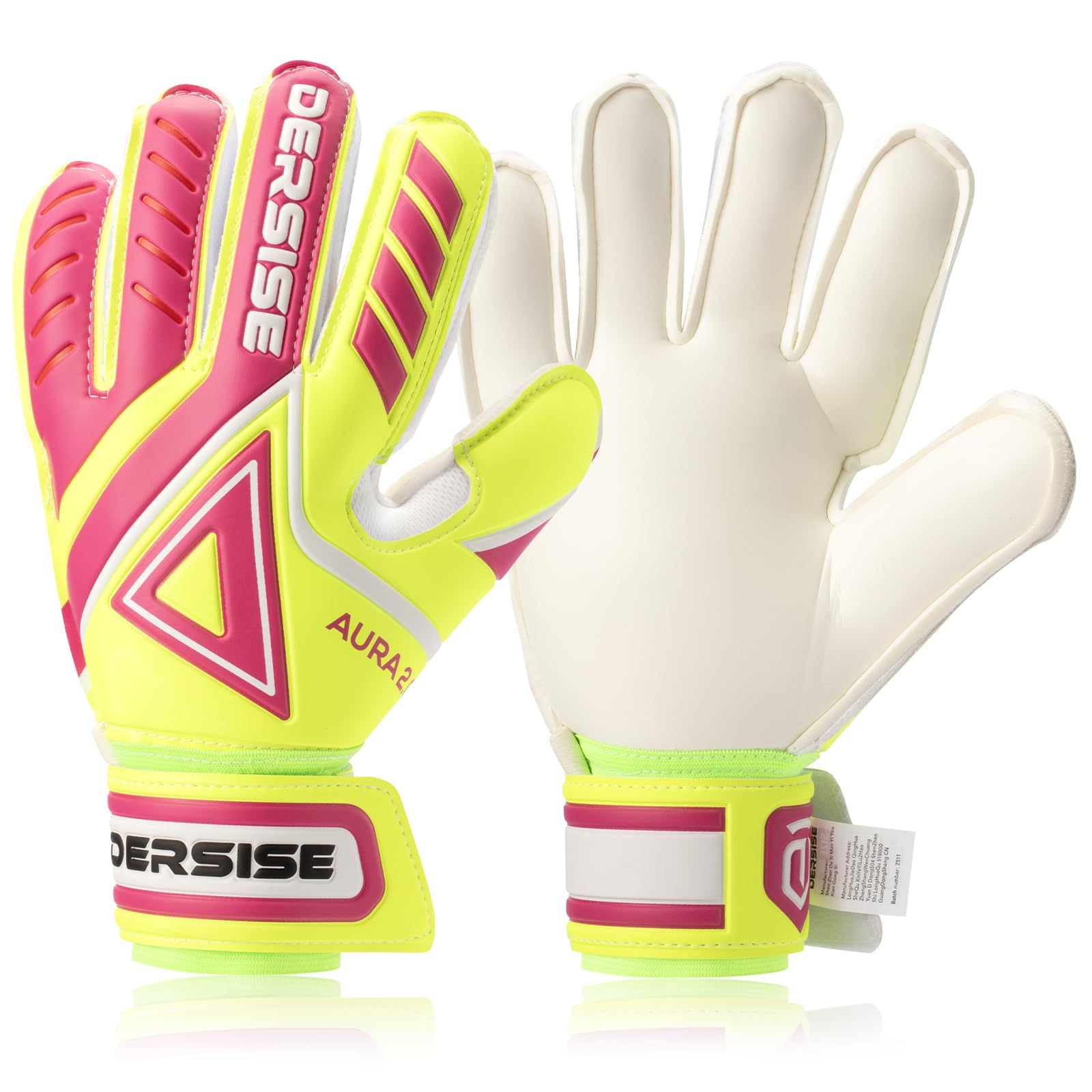 DERSISE Goalkeeper Gloves for Kids and Adults, Goalkeeper Gloves with Non-Slip Grip Latex 4mm, All-Weather Finger Protection (Fluorescent Yellow, 7) — image 1