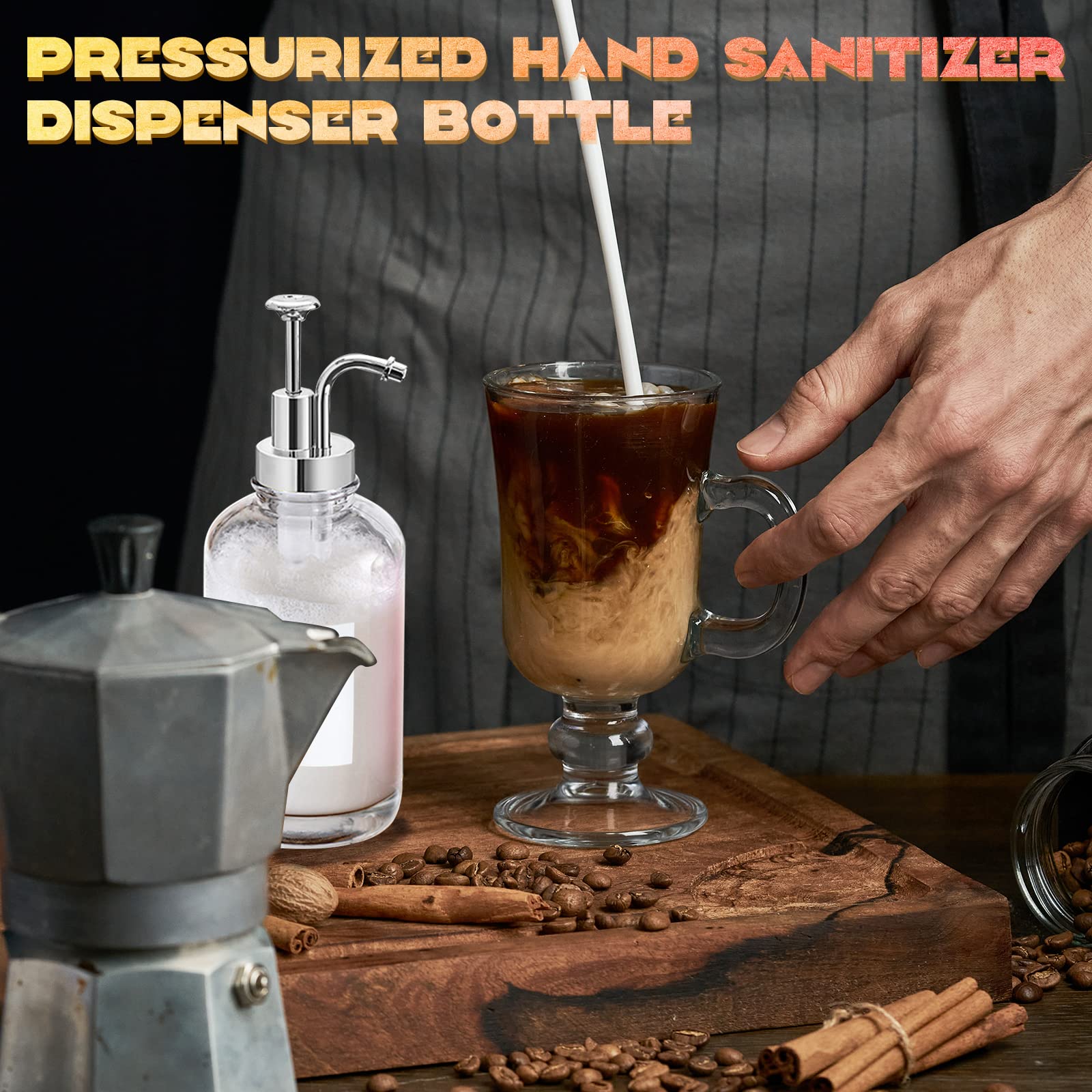 Set di 2 Erogatori di Sciroppo di caffè con 36 Etichette, Erogatore a Pompa per Bar, Bottiglie di Vetro Minimalista in Acero/caffè, Bottiglie di Sciroppo Semplici, 16,9 oz 500 ml (Argento)