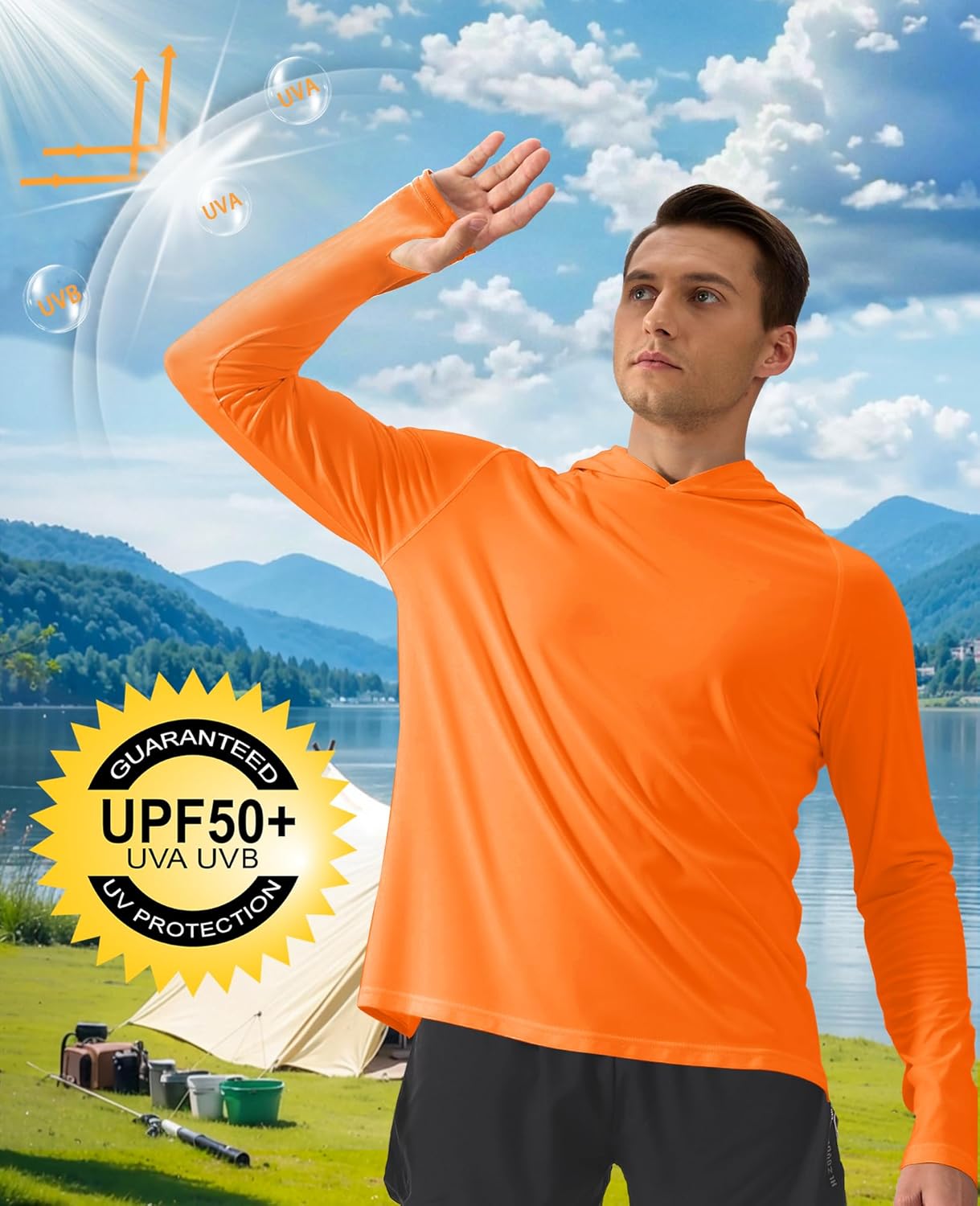Men's UPF 50+ Sun Protection Long Sleeve Hoodie Shirt Outdoor UV Fishing Shirts for Workout, Running, Fishing,Hiking - Image 2