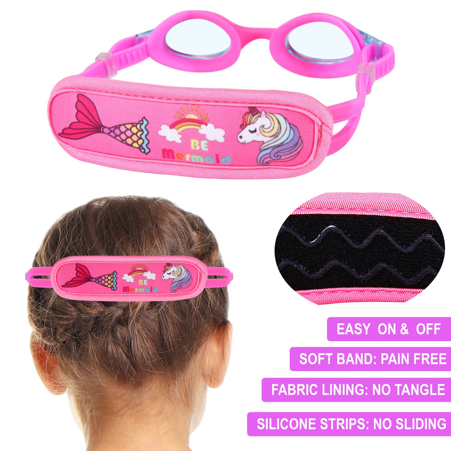 Kleinkind-Schwimmbrille, Alter 2–5 Jahre, Kinder-Schwimmbrille, Mädchen-Brille, weiches Stoffband und Meerjungfrau