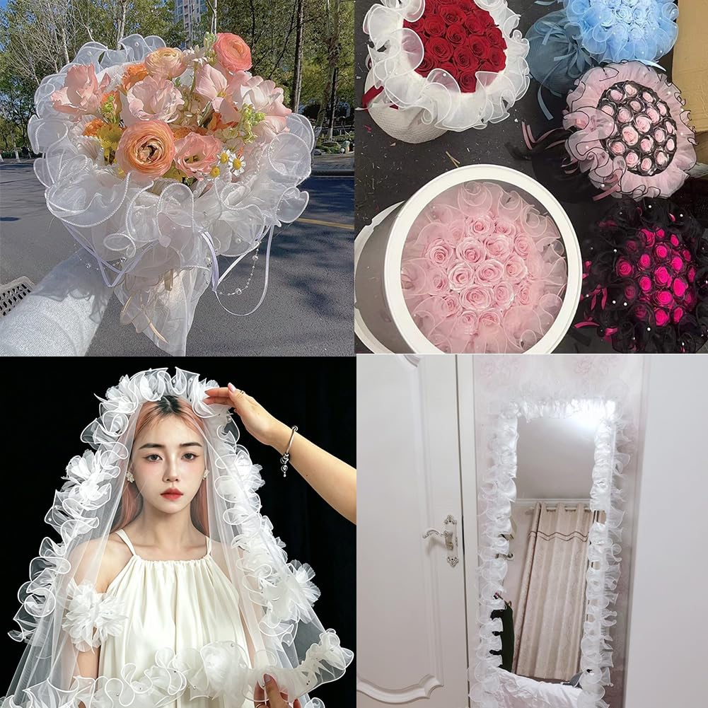 Cinta de organza plisada, 11 cm x 3 m, cinta de volantes, cenefa de encaje de organza