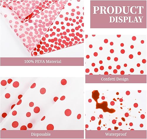 Miniatura 4 de Juego de 8 manteles de plástico rojo de 54 x 108 pulgadas desechables rectangulares impermeables y camino de mesa de satén rojo de 12 x 108 pulgadas