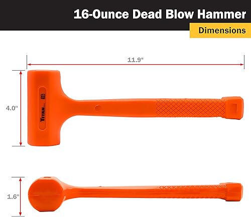Miniatura 27 de Titan 63148 Martillo de soplado muerto de 3 libras con cabeza rellena de acero, resistente a chispas y rebotes, mango texturizado de diamante