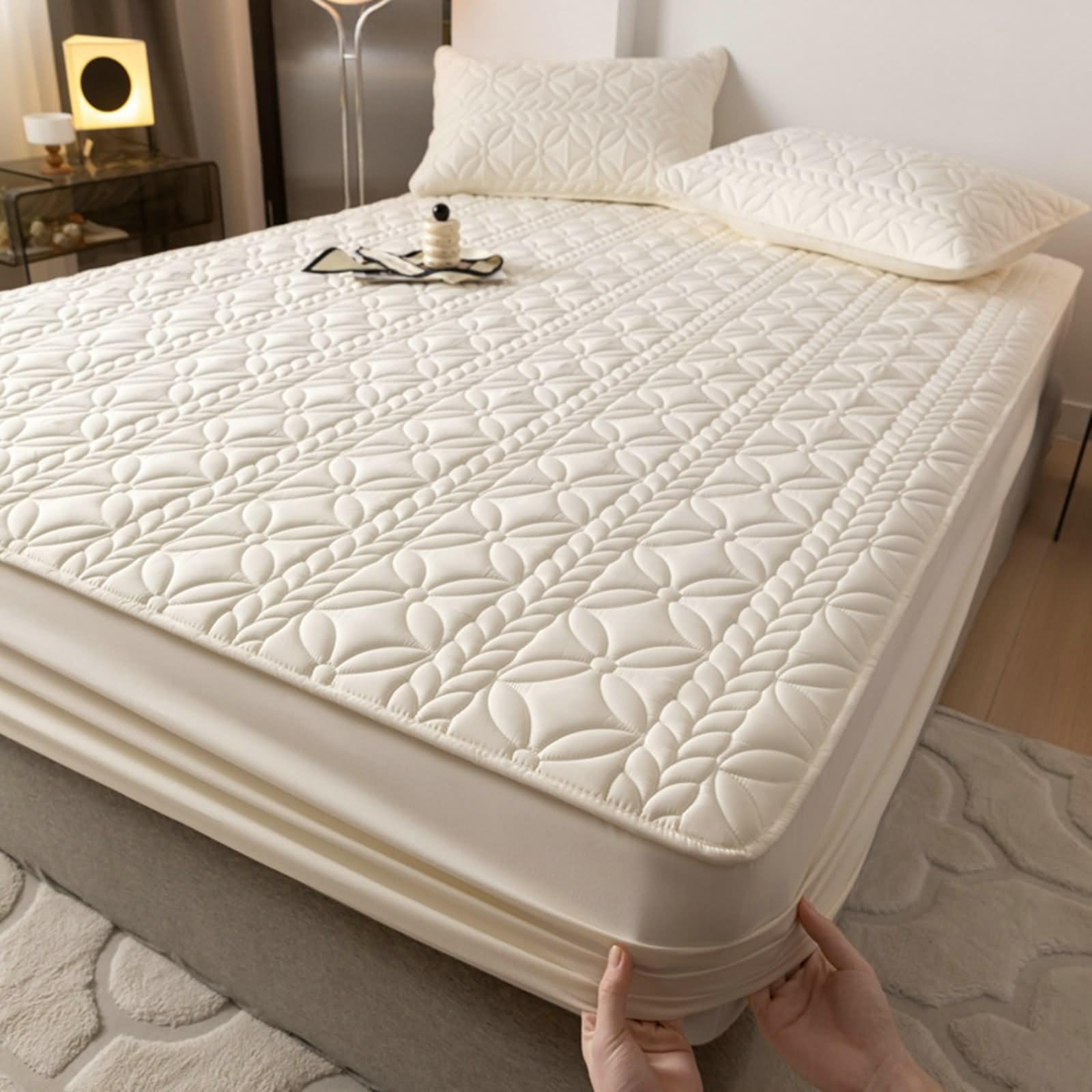 Bettlaken Topper, Bed Sheets Aesthetic Beige Weiß Blumen Weizen Muster Gewaschene Baumwolle 180x200cm