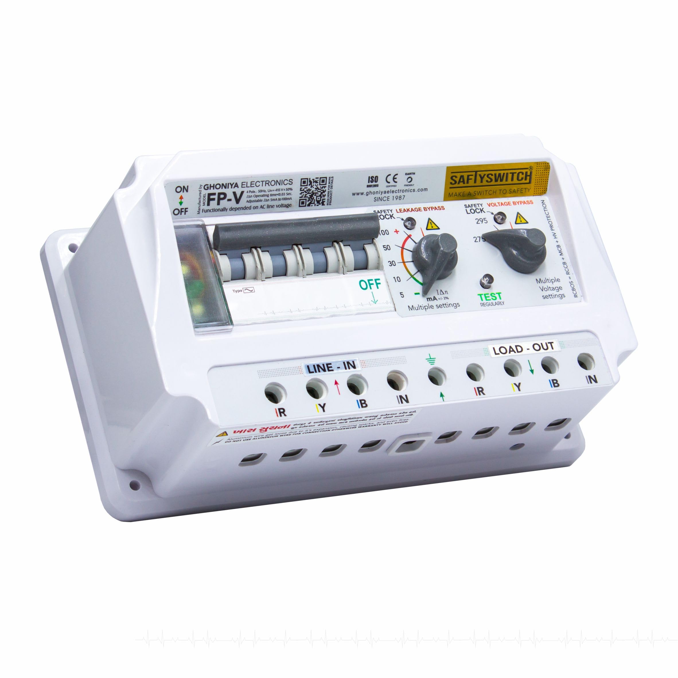 FPV 63A Three Phase 4 Pole Circuit Breaker | RCCB | ELCB | RCBOS | MCB | GHONIYA | RCBO | SAFETYSWITCH | Adjustable Over Voltage and Adjustable Earth Leakage Protection (63 Amp)-image-5