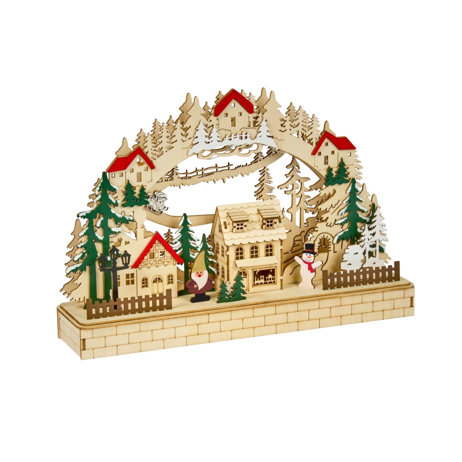 Village de Noël alpin en bois - Décoration de table à LED - 41 cm - Fonctionne sur une minuterie - Fonctionne avec piles