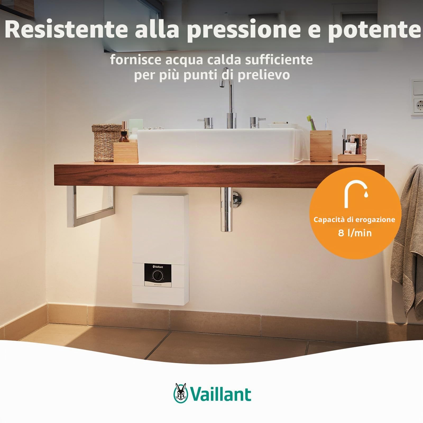 Vaillant 0010023779 - Scaldabagno elettronico electronicVED, VED E 24/8, 24 kW, resistente alla pressione, display digitale, temperatura di uscita precisa, regolazione continua, colore: bianco