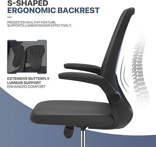 Miniatura 7 de MoNiBloom Silla de oficina, silla de trabajo, silla ergonómica de escritorio, soporte lumbar, silla de malla transpirable con brazos abatibles,