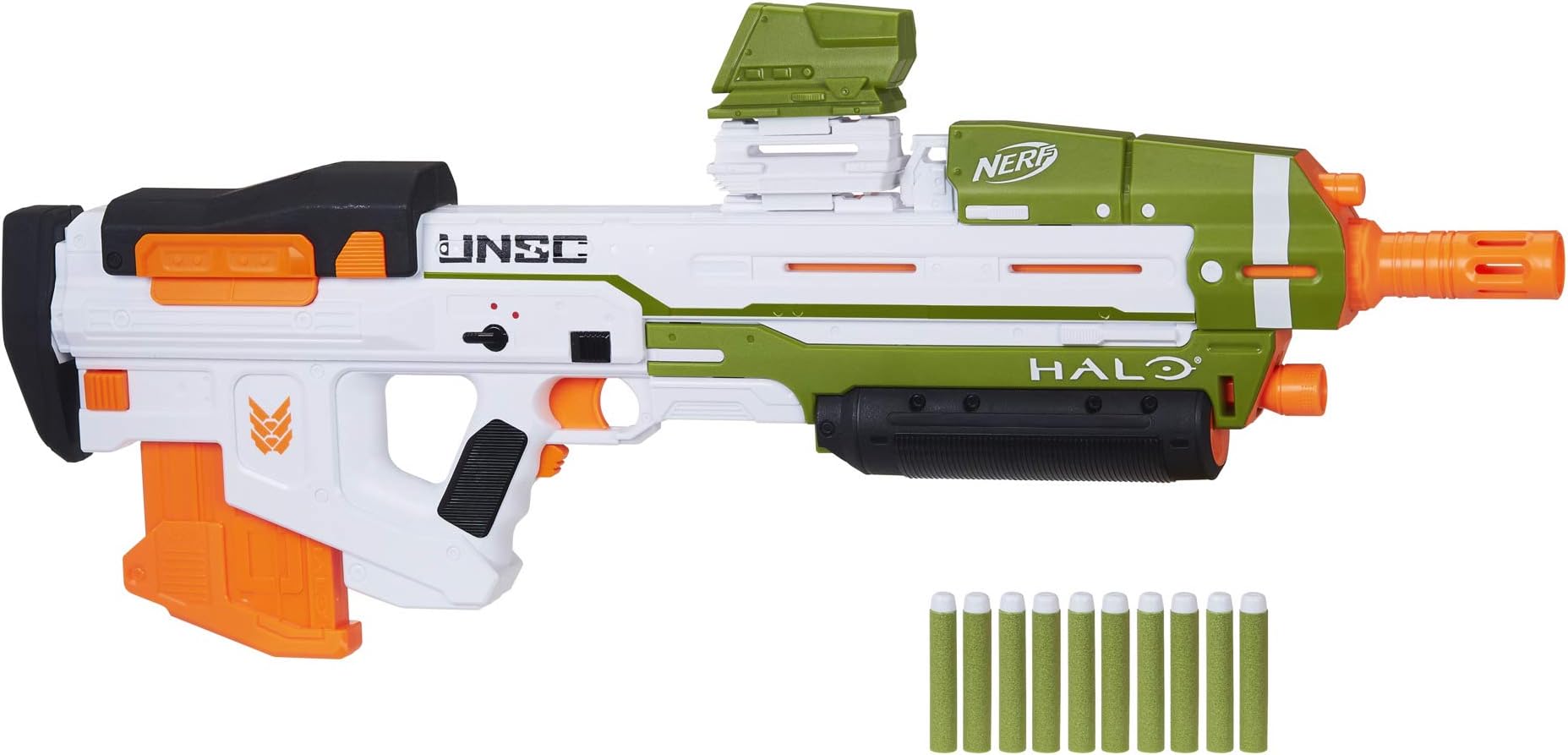 Nerf Halo MA40 Motorized Blaster - Includes Removable 10-Dart Clip, 10 Official Elite Darts and Attachable Rail Riser