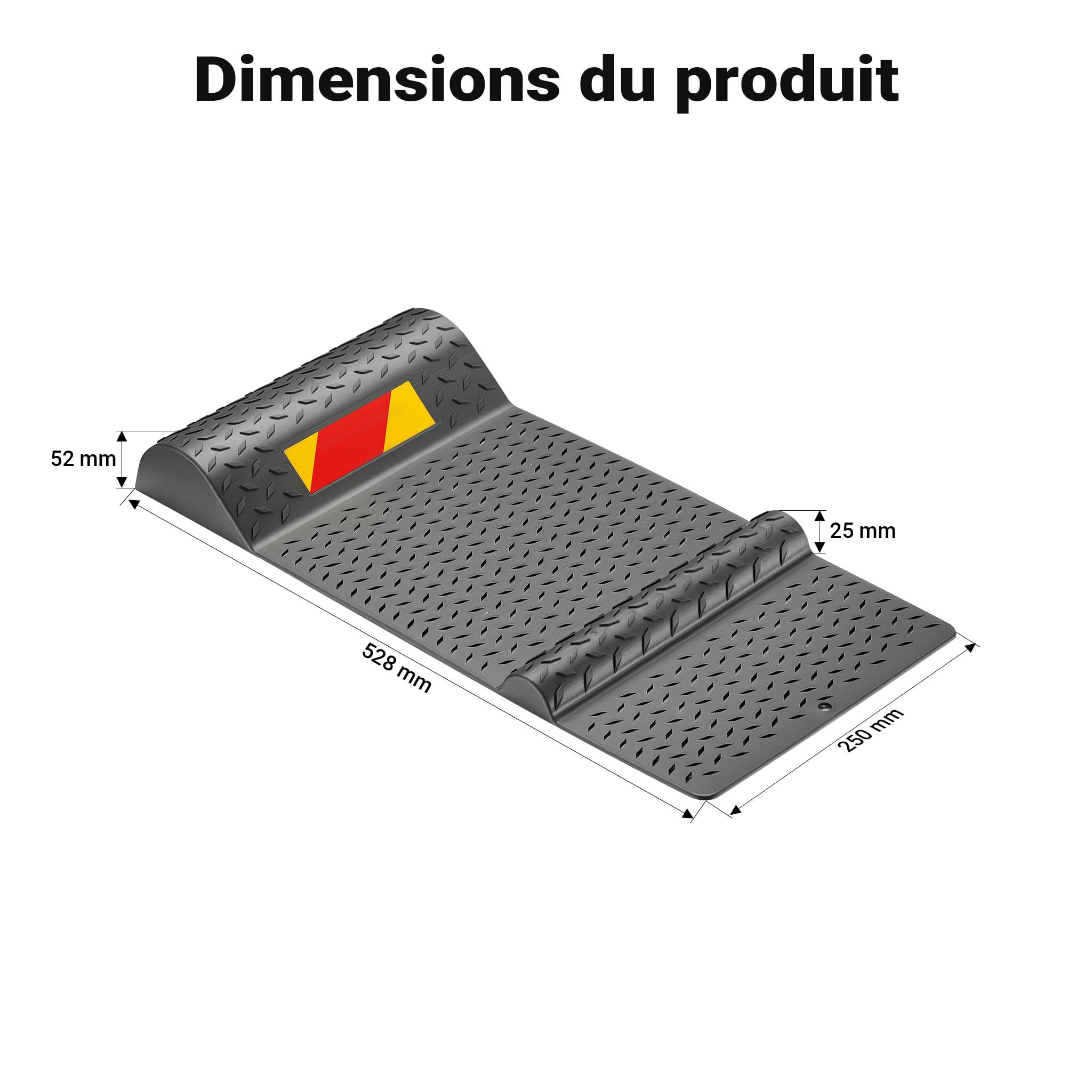 Wiltec Lot 2x Butoir de voiture – 528 x 250 x 52 mm – Auto-adhésif – Tapis de parking comme Aide au stationnement Seuil de freinage Auto Garage Véhicule
