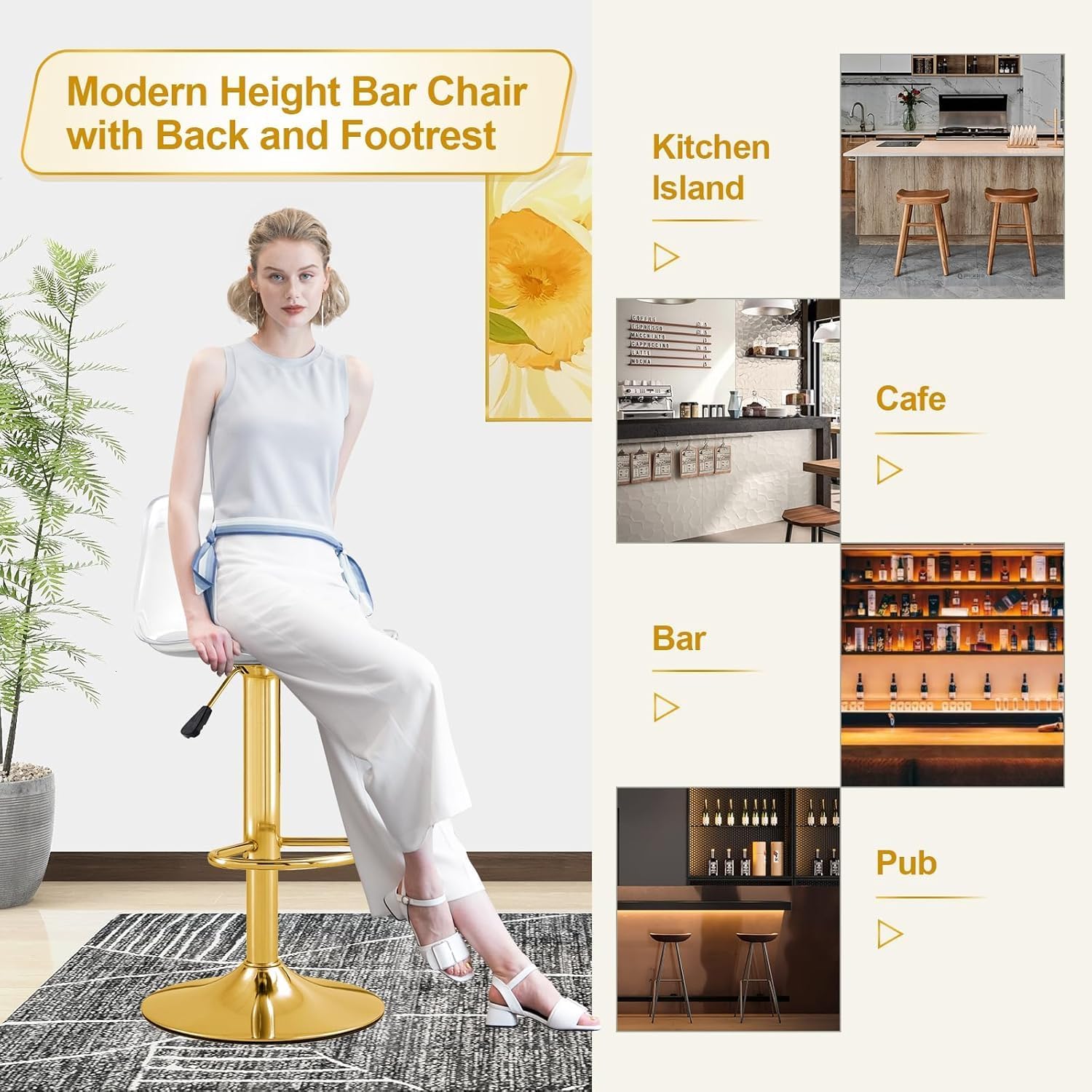 Acrylic Bar Stools Set of 2, Swivel Island Stools, Modern Clear Kitchen Stools with Adjustable Height Legs, Small Size Cushion, Bar Chairs for Adults Up to 180 lbs, for Home, Restaurant