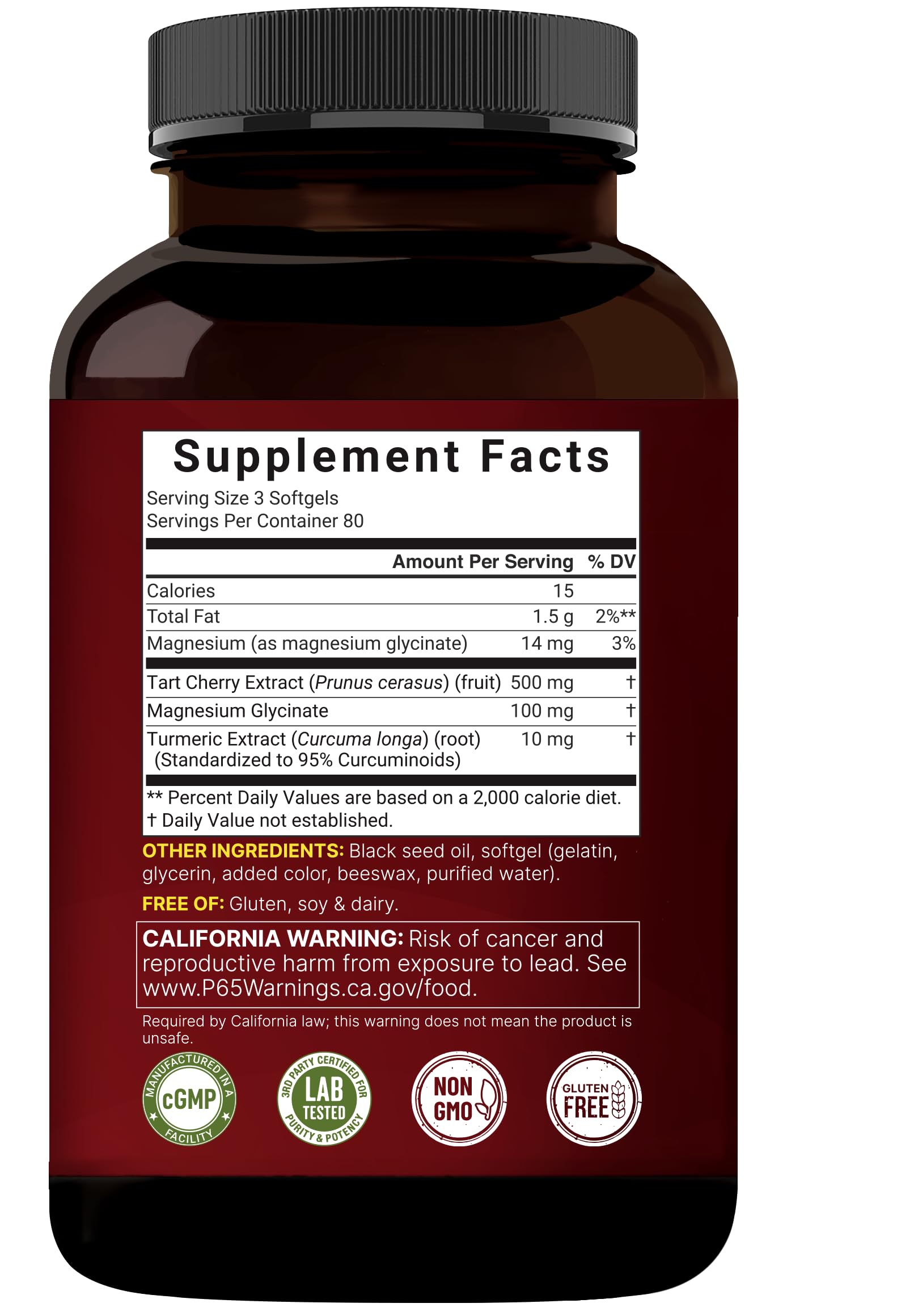Tart Cherry with Magnesium Glycinate and Turmeric Extract, 240 Softgels — Amazon image 7