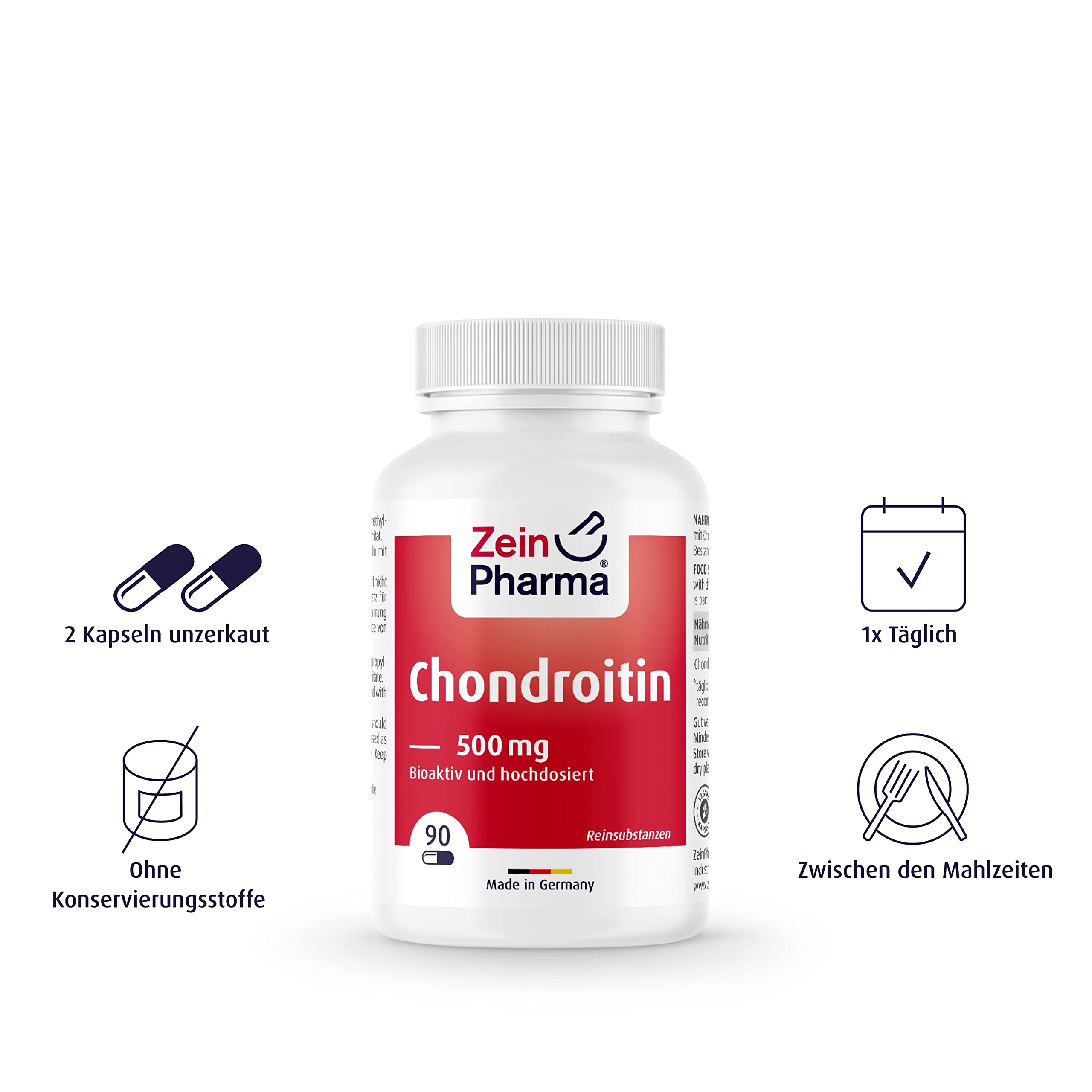 ZeinPharma Chondroitin Kapseln 500 mg (90 Stück) – Nahrungsergänzungsmittel ohne Zusatzstoffe, biologisch, für ihre Gelenke, laborgeprüft