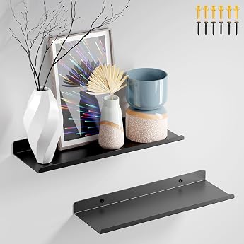 PAVSTINE Metal Wall Shelf Pack of 2 Floating Shelves 30 cm Wide Black Shelf Floating Bookcase Picture Strip Home Decoration Wall Shelf for Living Room Kitchen Bedroom Office