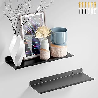 PAVSTINE Wandregal Metall, 2 Stück Schweberegal 30 cm Breit, Regal Schwarz, Schwebendes Bücherregal, Bilderleiste, Home Decoration Wall Shelf für Wohnzimmer, Küche, Schlafzimmer, Büro
