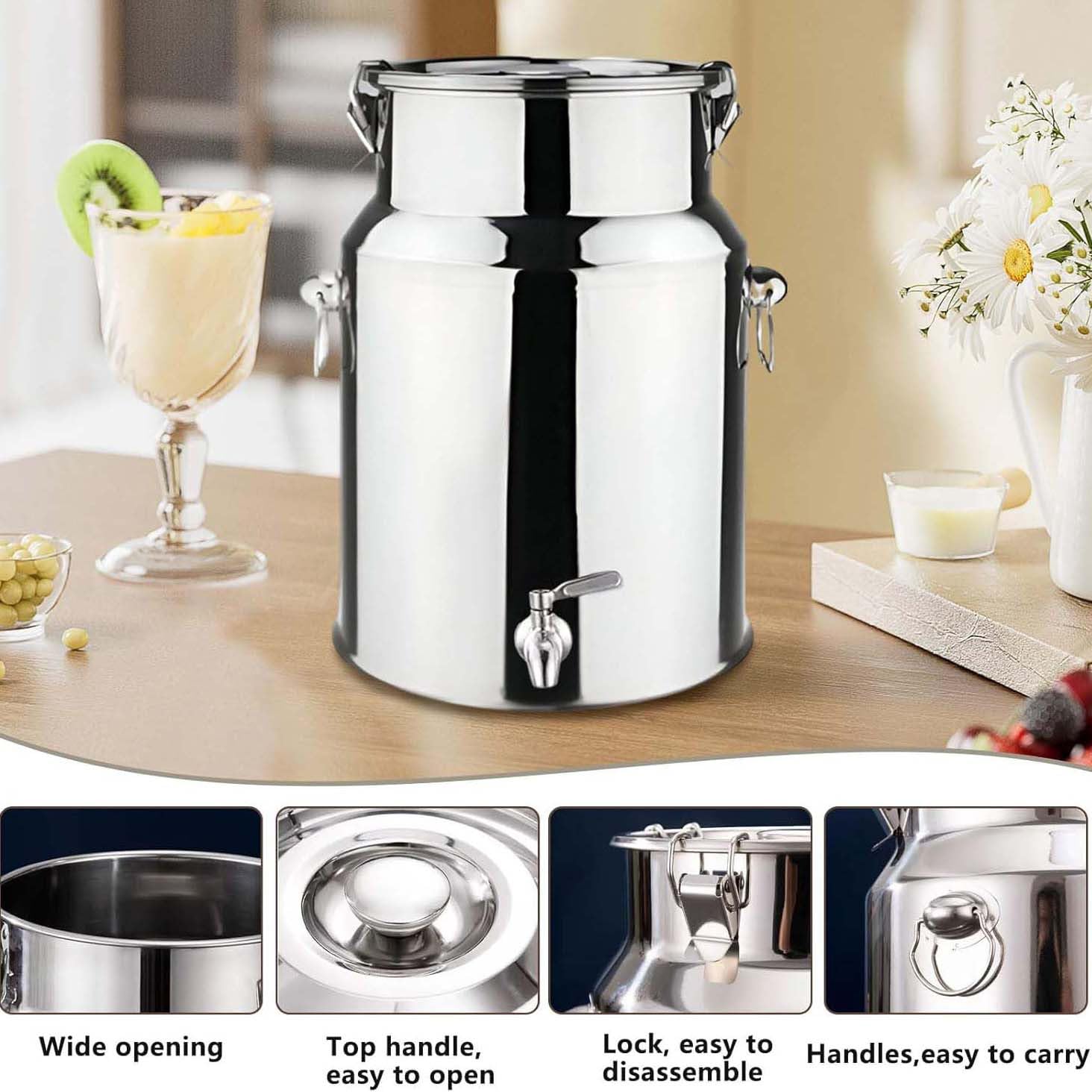 Bidon INOX 20 litres avec Robinet, Bidon A Lait INOX pour Huile Et Aliments pour Stockage(Capacity,18liter)