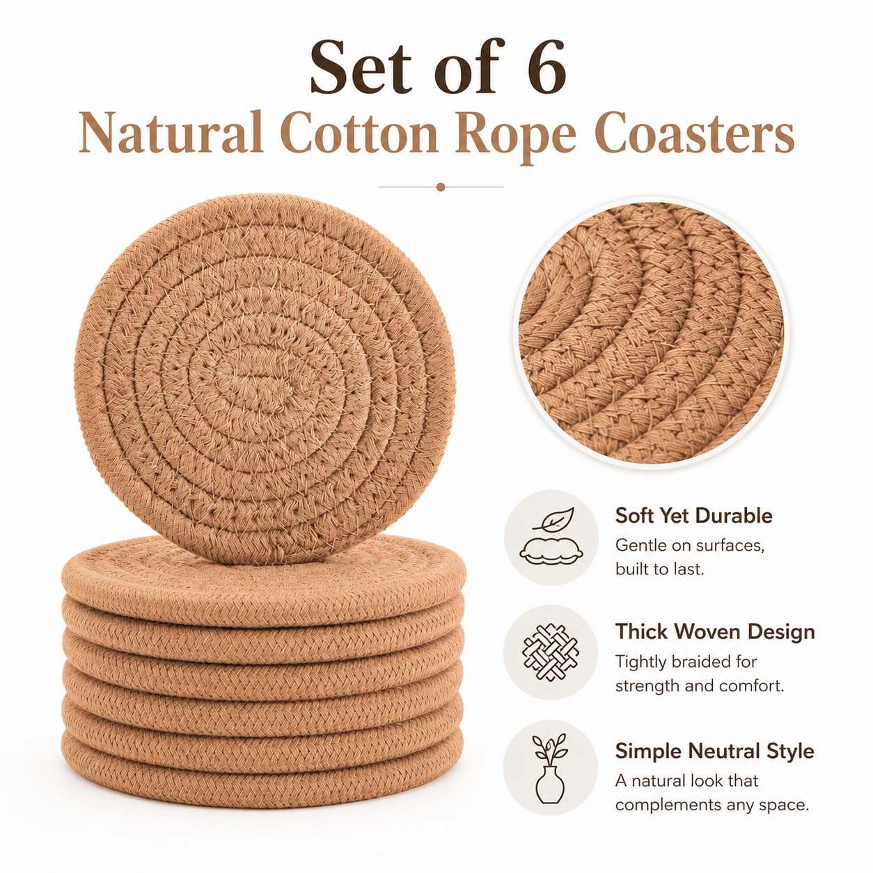 Boho Woven Coasters - Set of 6 -7