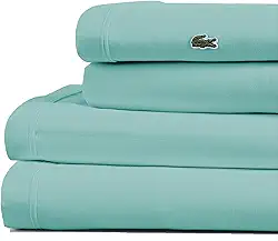 Lacoste Conjunto de lençóis sólidos 100% algodão percal, respirável, refrescante e de qualidade hoteleira - bolso profundo, ajuste fácil, certificado Oeko-Tex, azul água, solteiro extra longo