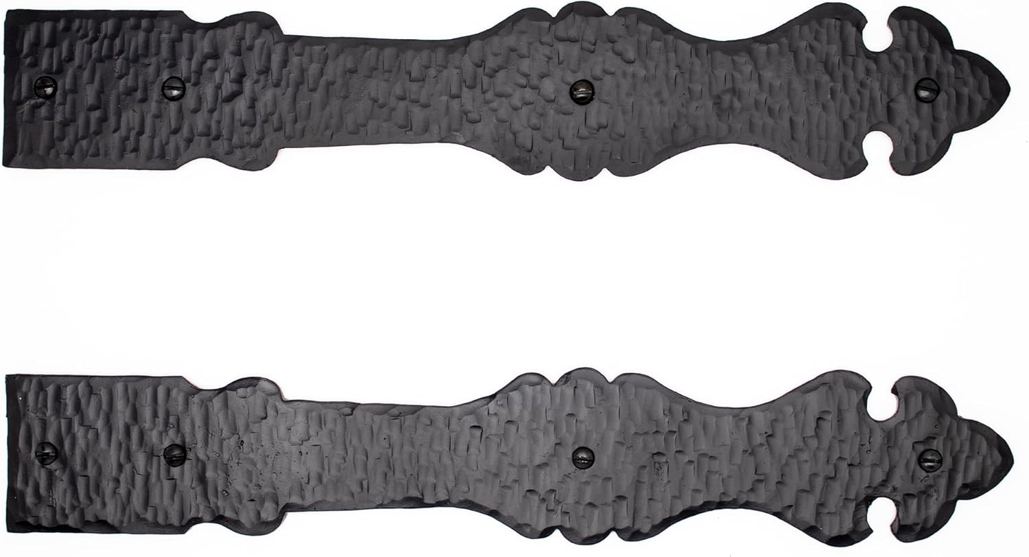2 Pack 12 inch Faux Door Hinges Black Decorative Strap Hinge Wrought Iron Strap Barn Door Strap Hinges, Farm Gate Hinge, Carriage Door Hardware The Iberian Series by Borderland Rustic Hardware