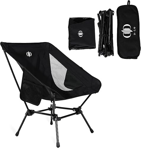 D-LO Silla de camping ultraligera, color negro, doble bolsillo mejorado, tela Oxford 600D de alta resistencia, aleación de aluminio 7075, ideal para