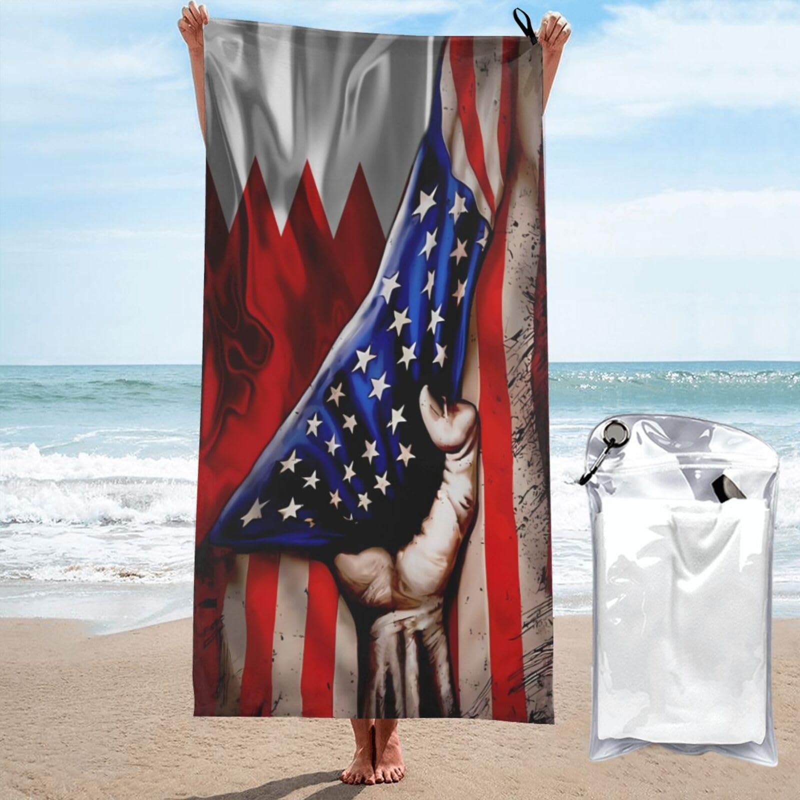 Drap de bain portable 70X140cm drapeau USA Bahreïn serviette de sauna et piscine pour le camping