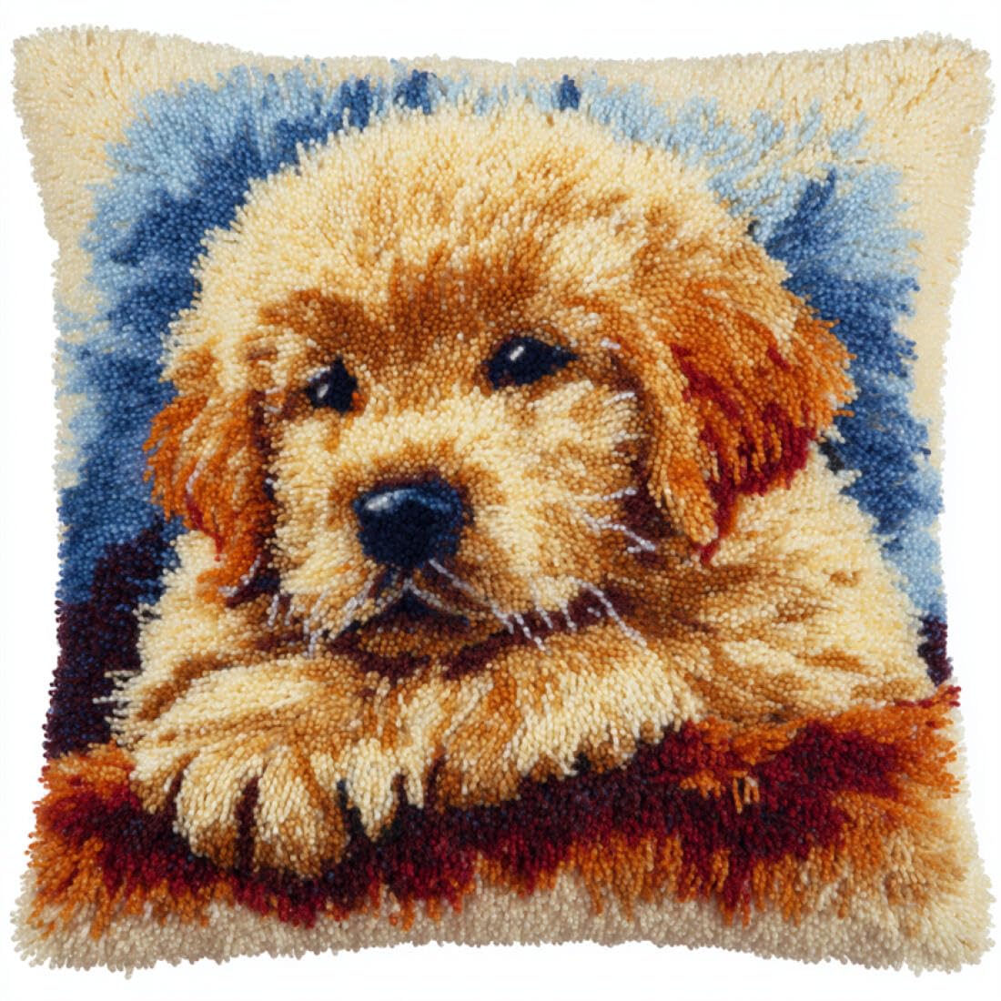 Kitquiver Animal Latch Hook Kits for Adults Cartoon Golden Retriever DIY Latch Hook Kits Pillowcase Embroidery,Knitting,Gift for Adults/Beginners 17x17In