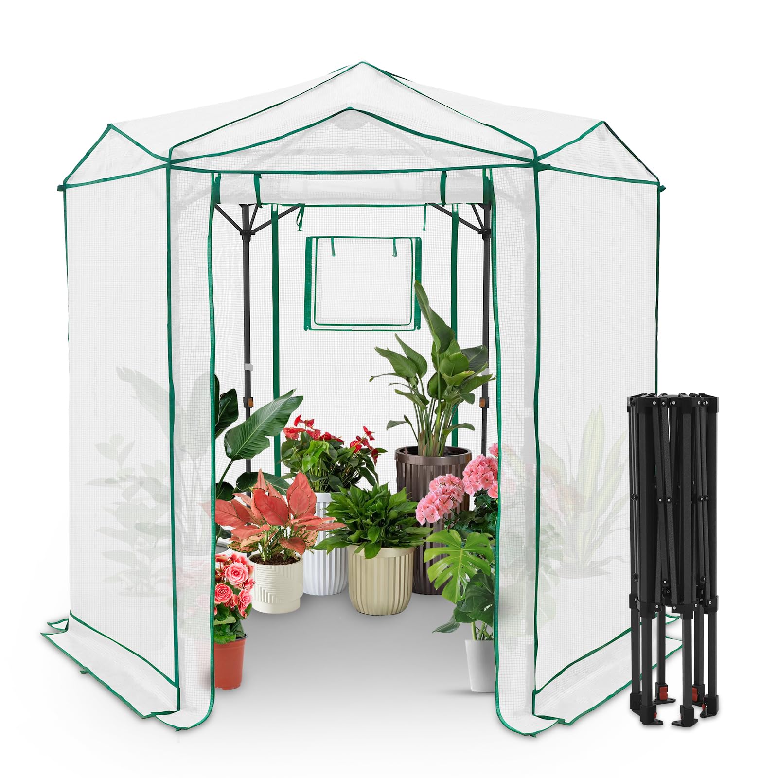EAGLE PEAK 6.6x6.6 Easy Setup Pop Up Greenhouse, Hexagon, Clear/White