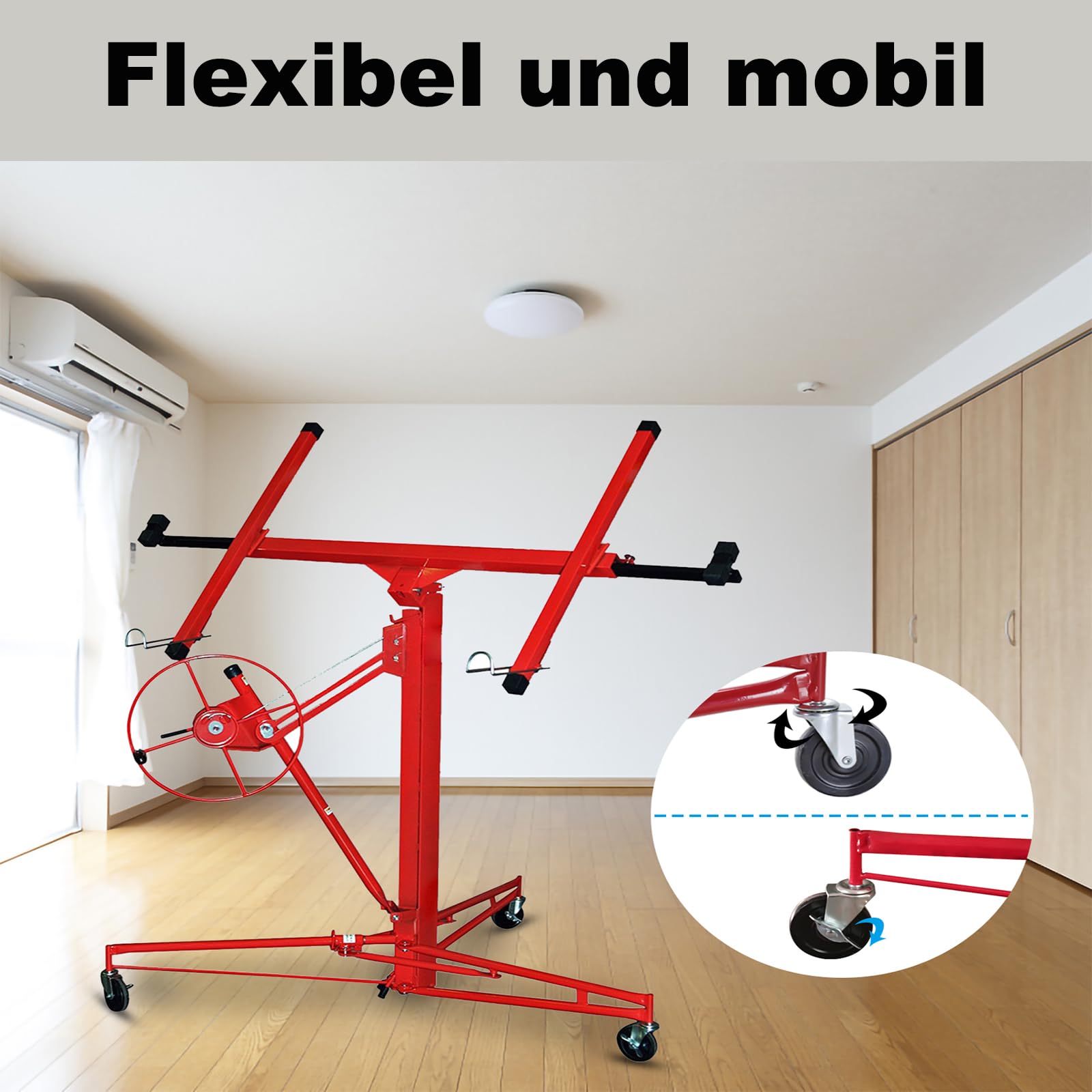 Elevador de placas XXL, elevador de placas plegable, montaje en seco, altura regulable de 140 a 350 cm, altura de trabajo de hasta 290 cm, ancho de 90 cm, capacidad de carga de hasta 68 kg,