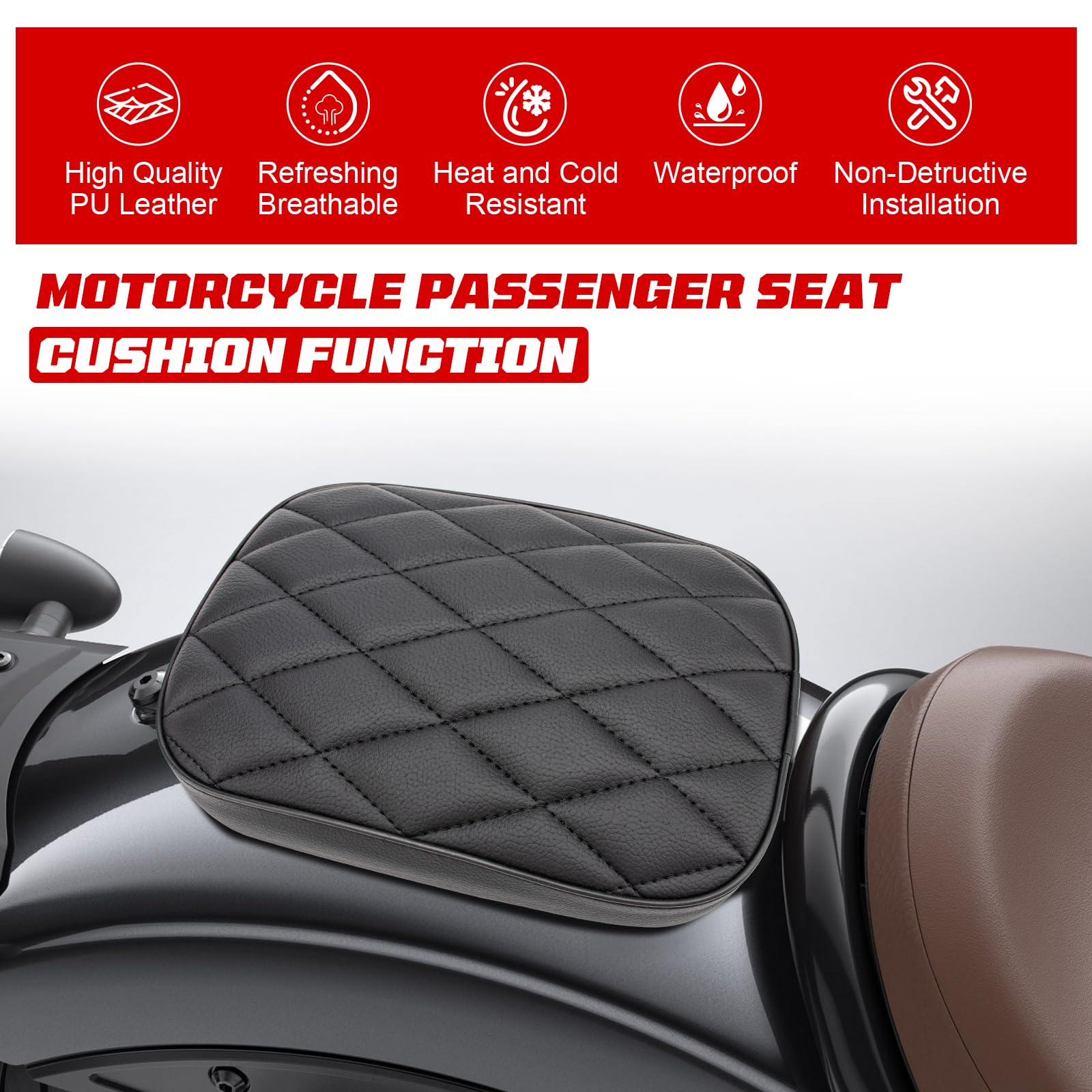 Sellino per passeggero moto, cuscino posteriore per moto, cuscino posteriore con 8 ventose compatibile con Harley Sportster XL 883 1200 Dyna per Softail Touring Cruiser Chopper Custom