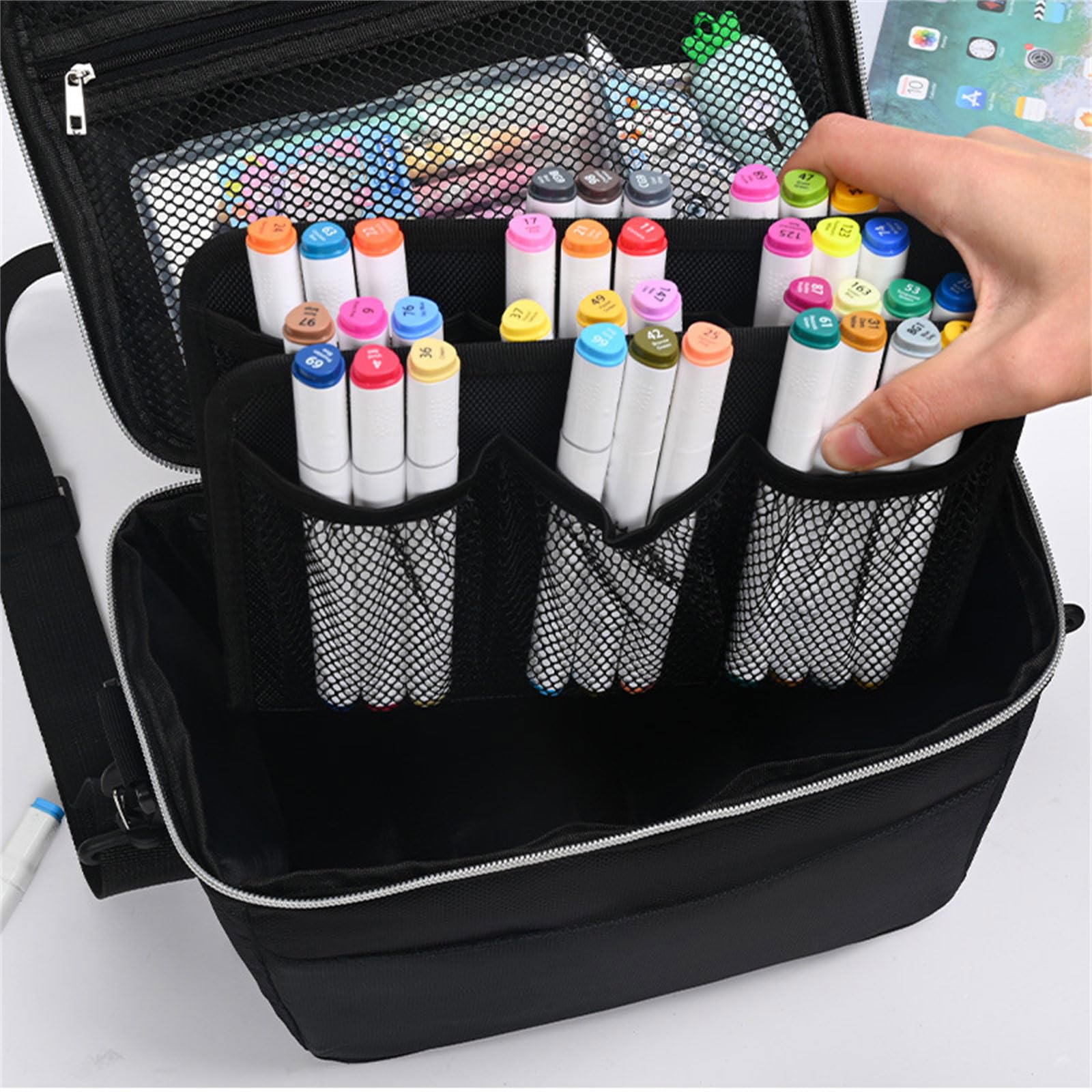 Estuche de transporte multifuncional con 120 ranuras y correa para el hombro, de gran capacidad, para bolígrafos artísticos, bolsa de transporte de gran capacidad