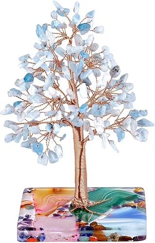 Miniatura 2 de Nupuyai Árbol de dinero de piedra de cristal aguamarina envuelto en rodajas de ágata orgón, árbol de la vida, bonsái de Feng Shui, decoración para