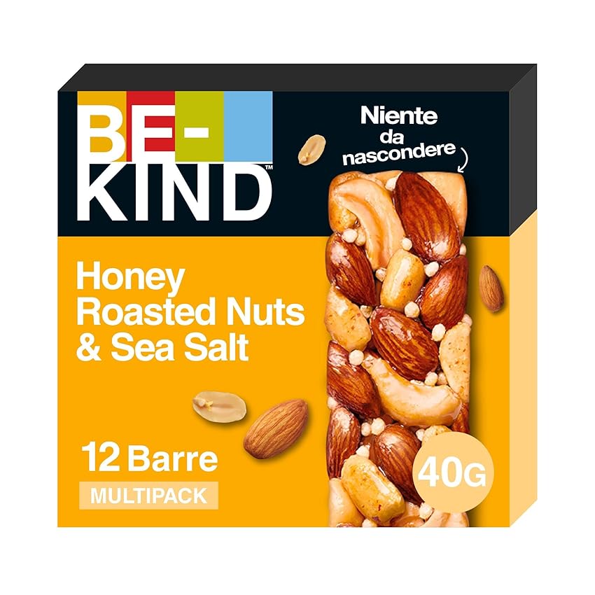 BE-KIND Barretta al Gusto di Mandorle Tostate, Miele e Sale Marino, Snack senza Glutine, 1 Confezione x 12 Barrette da 40 g