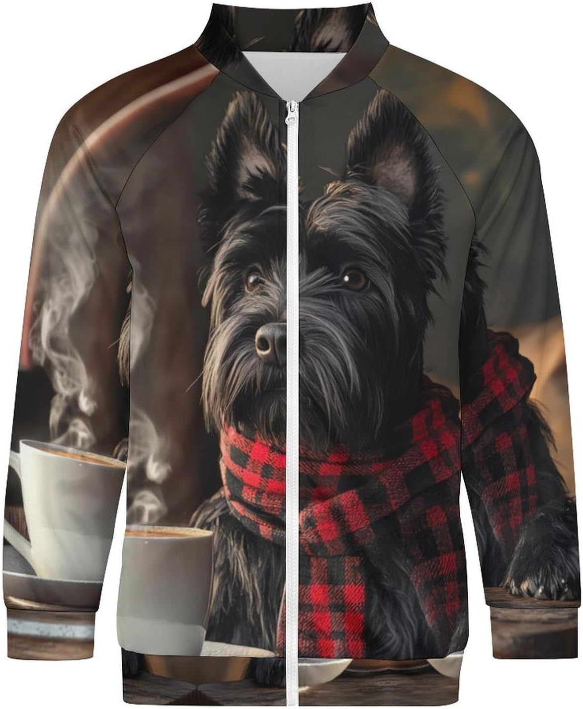 Cute Scottish Terrier Dog Men's Zip Up Sweatshirt Casual Sweater Jackets Long Sleeve Tops Lightweight Coat