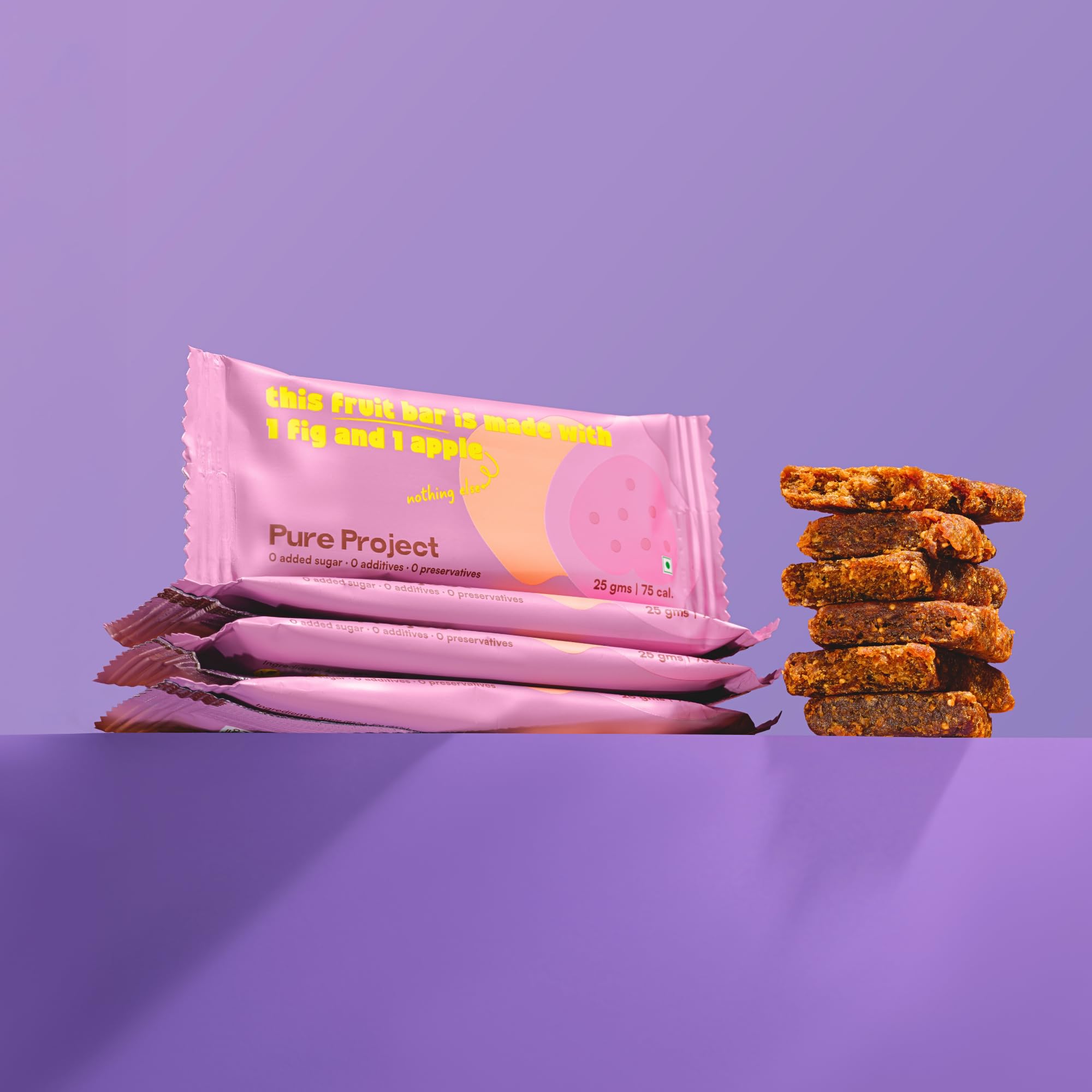 Pure Project Fig (Anjeer) Apple Fruit Bars - Zero Added Sugar, Zero Preservatives, Just Fruit | 25 g x 8 Bars (Pack of 8)-image-43