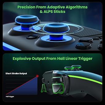 AUROCE Wireless Controller for PS4/PS3/PC, LED PS4 Controller Dualshock 4 Transparent with RGB Neon, ALPS Analog Stick, Hall Trigger, Audio Jack/Speaker, Macro/Turbo - Dark Night
