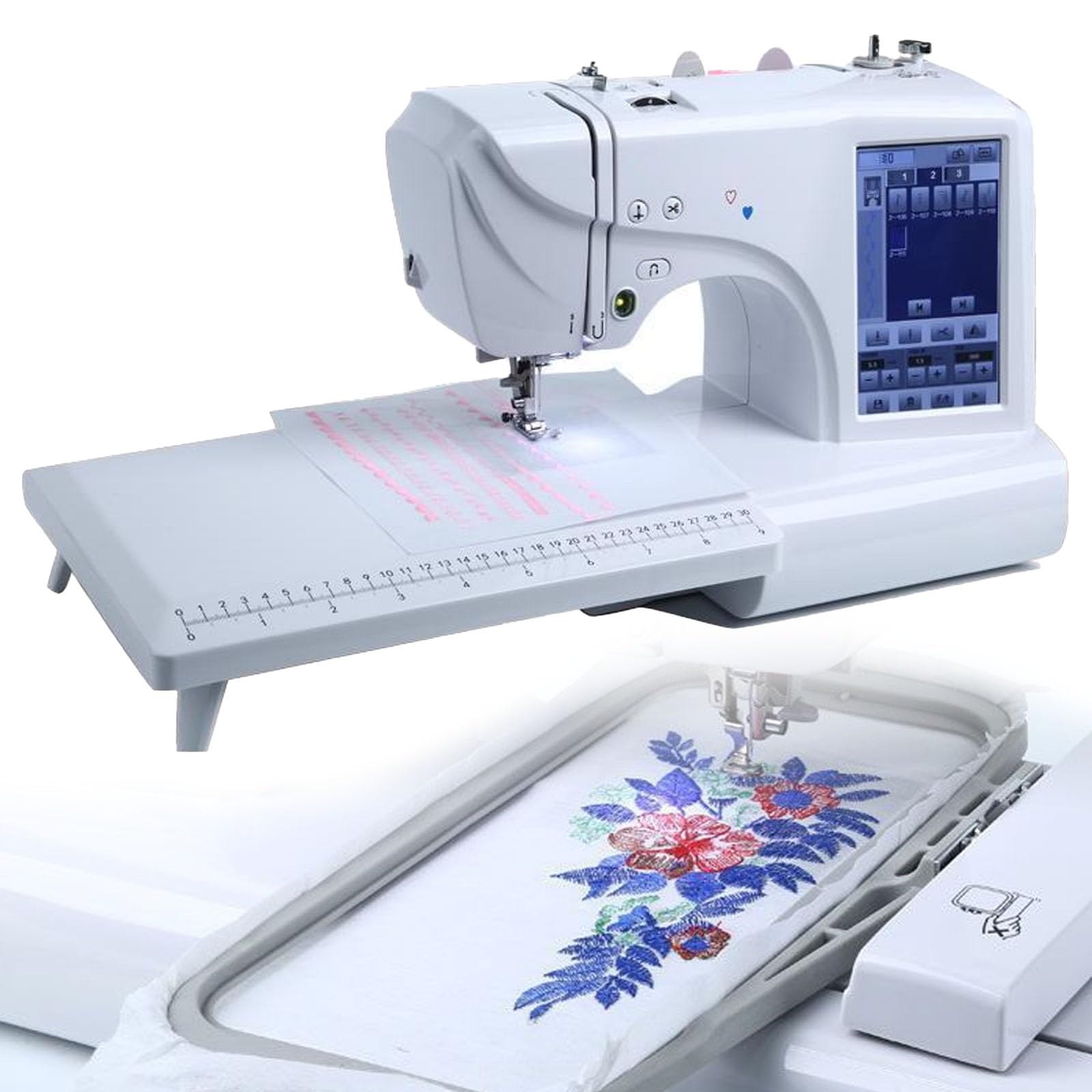Elektryczna maszyna do haftowania – wielofunkcyjna maszyna do szycia z obszarem haftu 10 cm x 23,4 cm, 158 wbudowanych wzorów, 210 liter, 30 wzorów