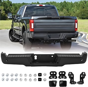 Rear Steel Bumper Assembly Compatible with 2017 2018 2019 2020 2021 2022 Ford F250 F350 F450 Super Duty with Park Sensor Holes Black Rear Step Bumper Replacement for FO1103196