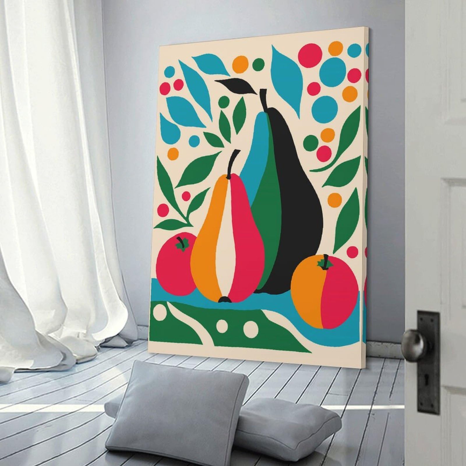 Junmoney Canvas Art Print Colorful Pears Fruit, 16x24inch(40x60cm), for Gallery Wall Decor And Room Displays, Wall Decor Suited to Curated Displays