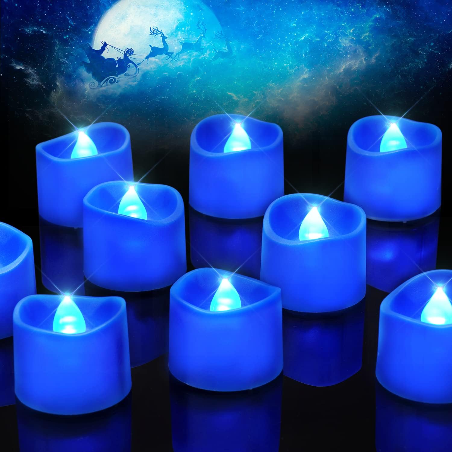 Homemory 24PACK Blue Tea Lights Candles, Flameless Flickering LED