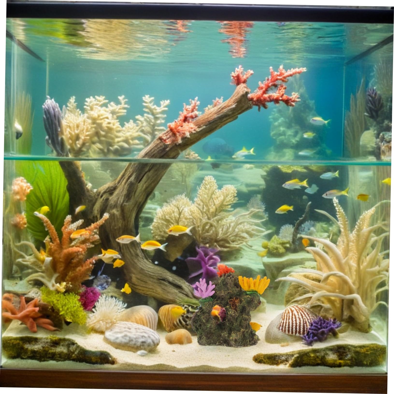 SEWACC Aquarium Deko Resin Korallenriff Höhle Fisch Aquarium Landschaftsornament mit Detailreicher Farbiger Korallenstruktur Versteckhaus für Kampffische zum Ausruhen Züchten