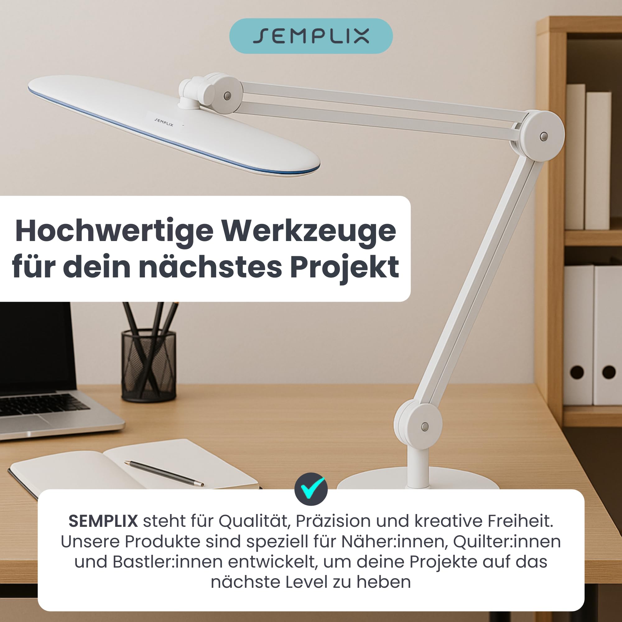 SEMPLIX LED Arbeits-Lampe Weiß: (117 PCS LED, 4fach dimmbar) Mit Tischstandfuß und -Klemme, höhenverstellbarem Lampenarm