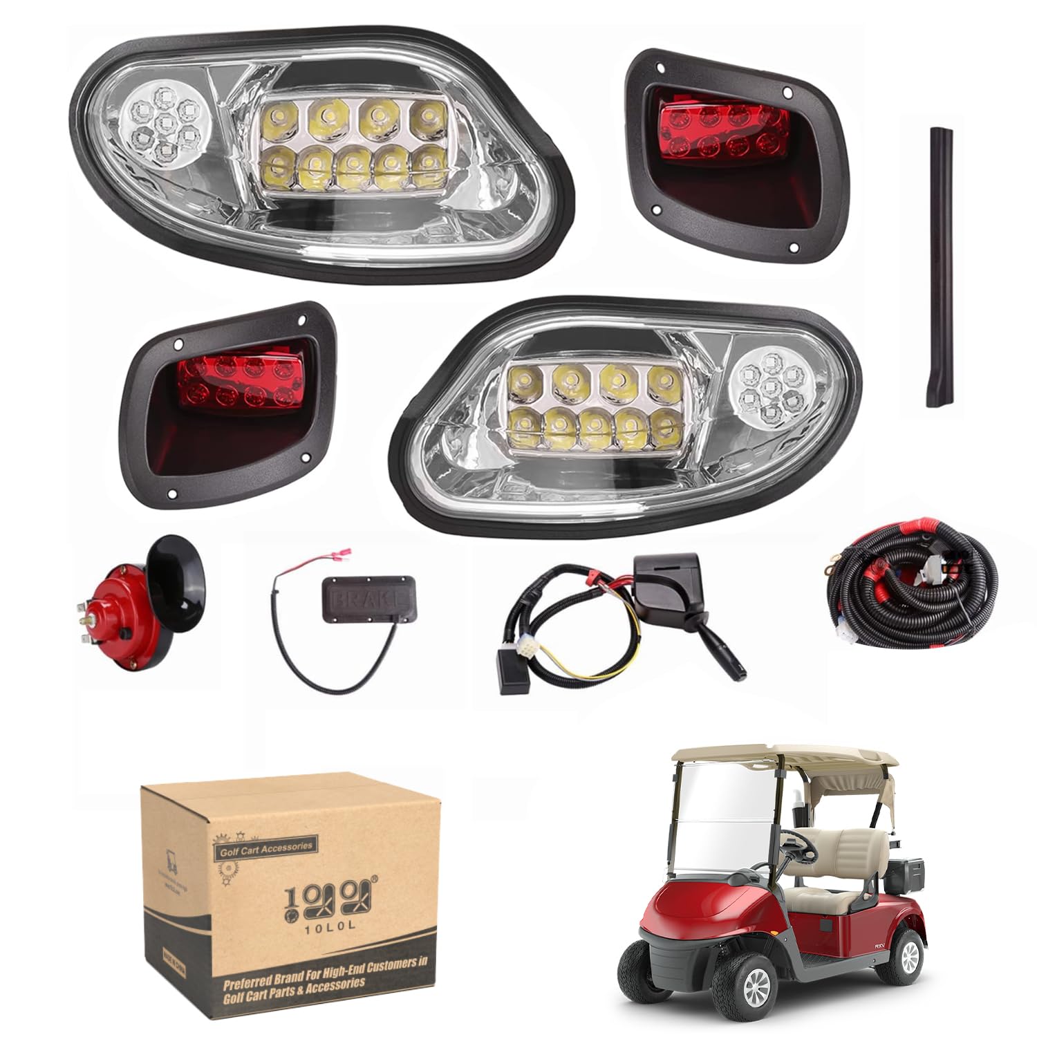 10L0L Golf Cart Headlight Kit (12V) for EZGO Freedom/t48 2014-up G&E - Golf Cart Street Legal Light Kit Complete Headlight Taillight with Turn Signals Horn Brake Lights