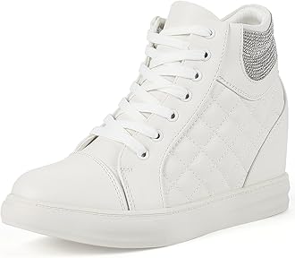 Ckrola Womens Fashion Platform Shoes Hidden Wedge Heel High Top Sneakers for Women Platform Boots Working Shoes Women