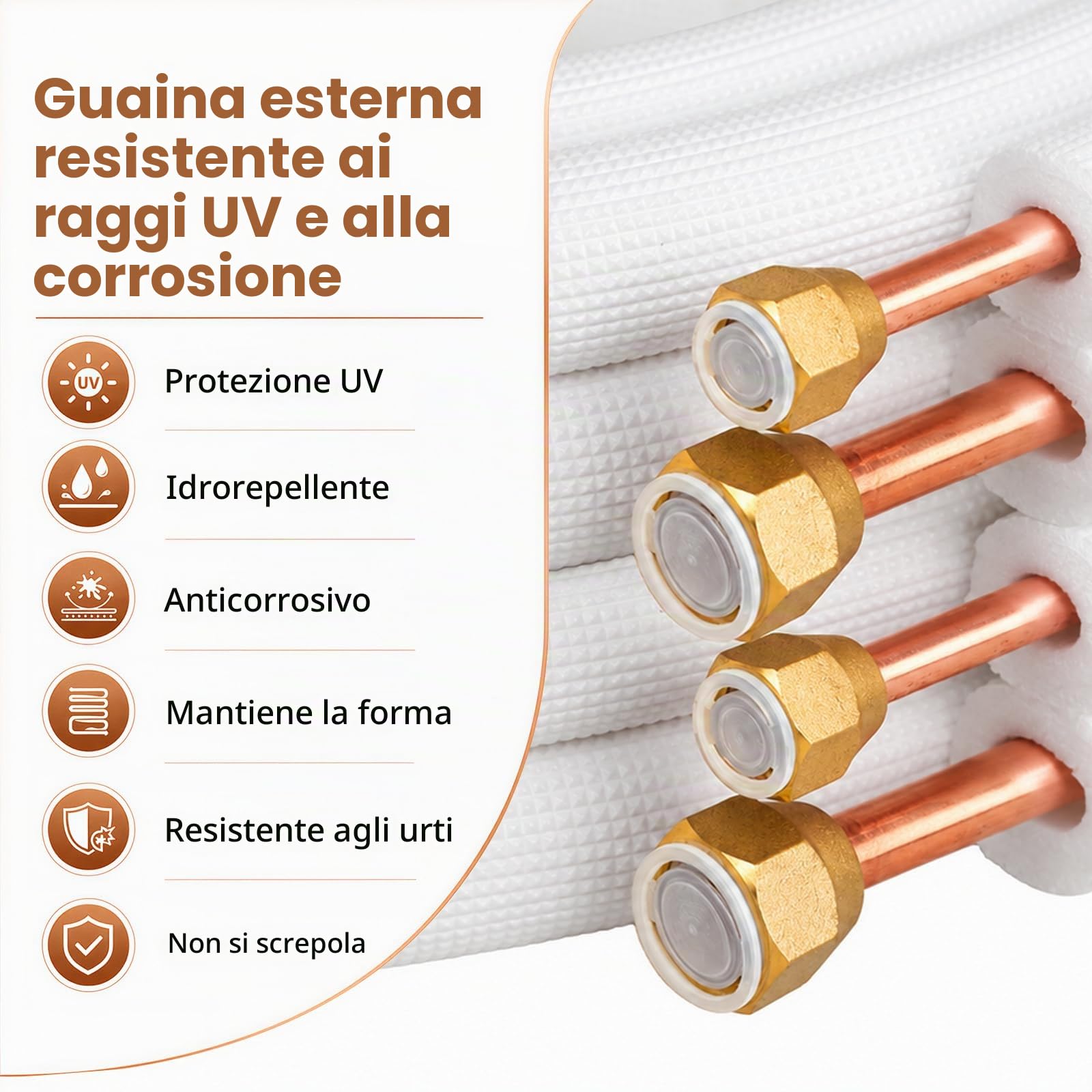Tubo refrigerante 1/4" 3/8" isolato in rame, tubo refrigerante per condizionatori split adatto per R32, R410A e R407C (lunghezza: 2 m)