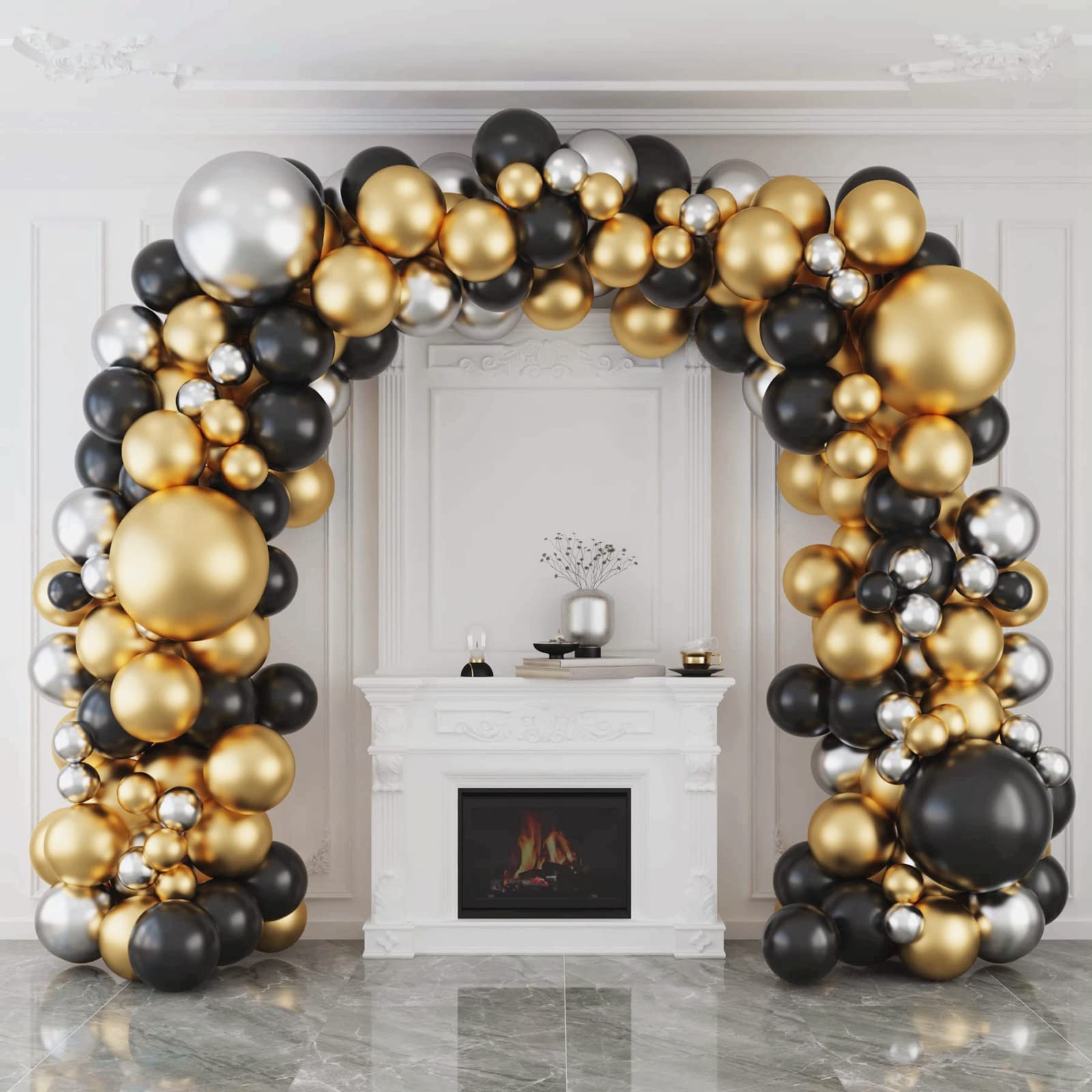 Balloon Arch Kit, 127pcs Black Gold Balloon arch Garland kit, Black Gold Silver Birthday Balloons Arch Set For Men Boys Birthday Party Decoration, Wedding,Graduation, Anniversary,Retirement,New Year