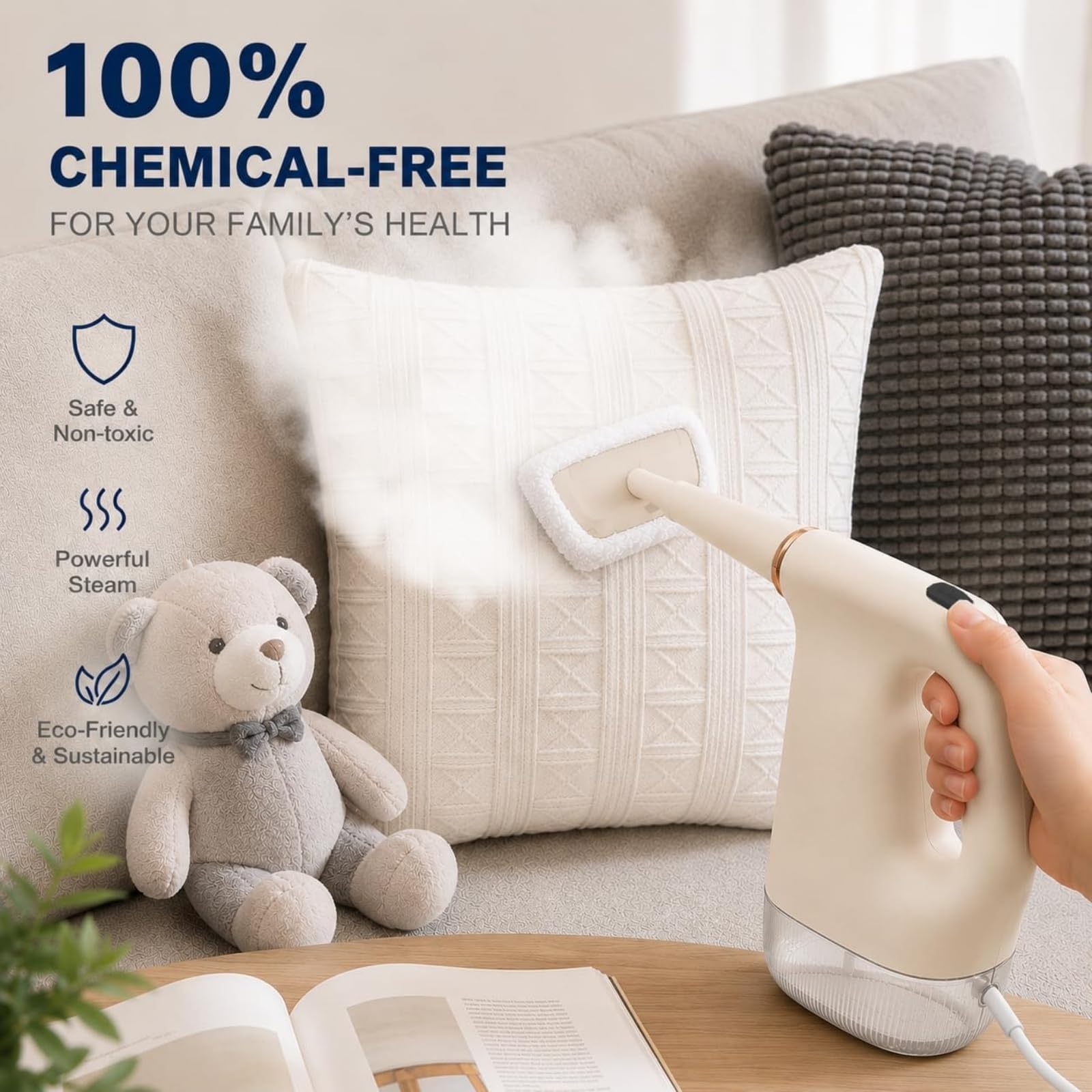 Limpiador a Vapor portátil a presión de 1200 W; Limpiador a Vapor Multiusos para Cocina, baño, Juntas de Azulejos, Suelos, Ventanas e Interiores de automóviles.