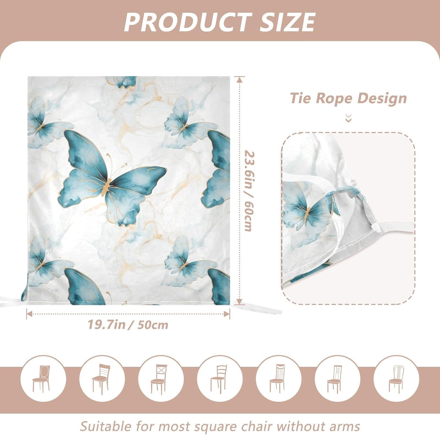 ALAZA Butterflies on Marble Background Chair Back Cover Set of 6, Washable Reusable Removable Chair Slipcovers Decorative Chair Cover for Home Kitchen Wedding Party
