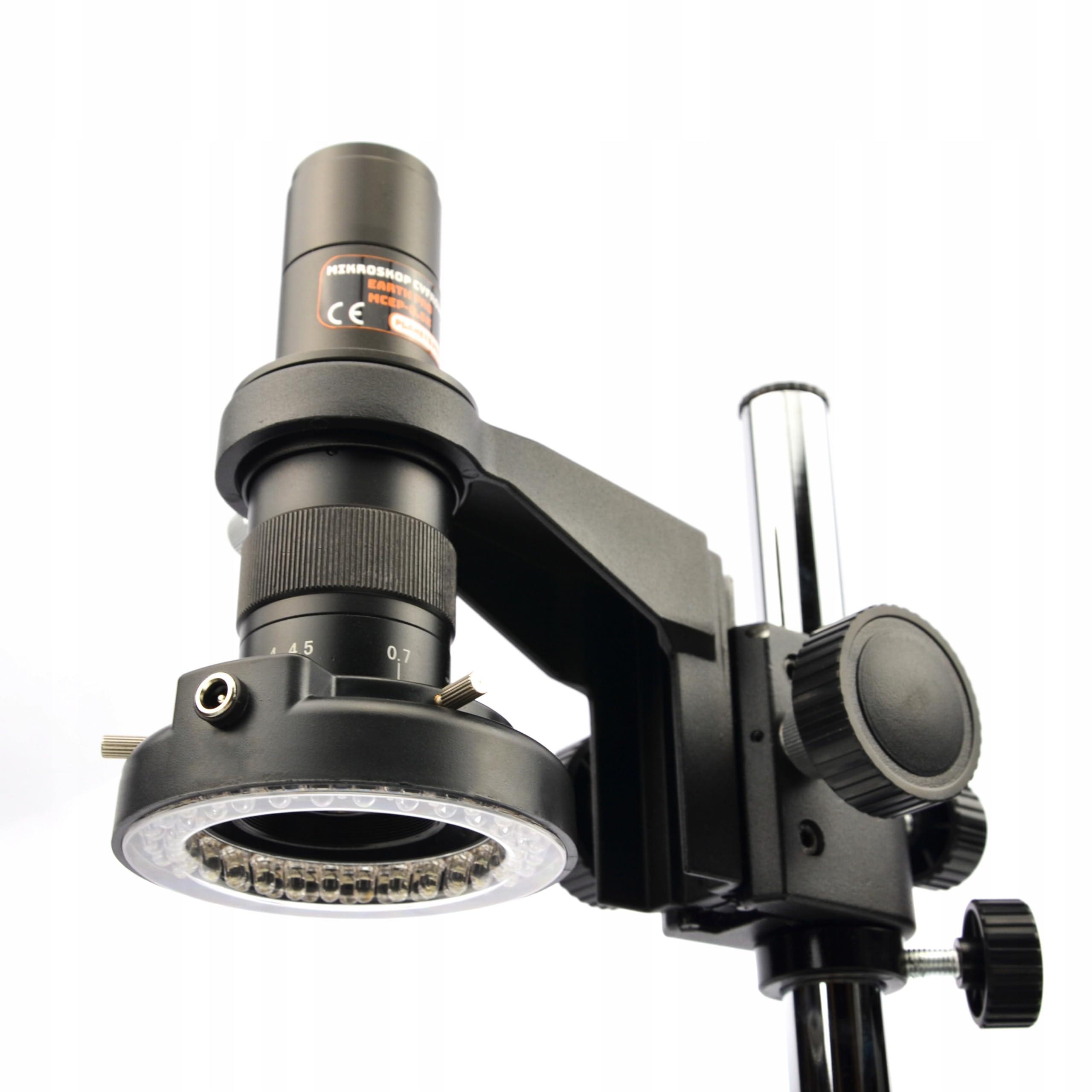 Rosfix Earth Pro MCEP-0.5X - Microscopio digital estéreo con zoom de 7 a 45x y anillo de luz LED de 56 x | Cámara PEGASUS Pro HDMI | C-Mount | Para laboratorio, electrónica, biología, industria